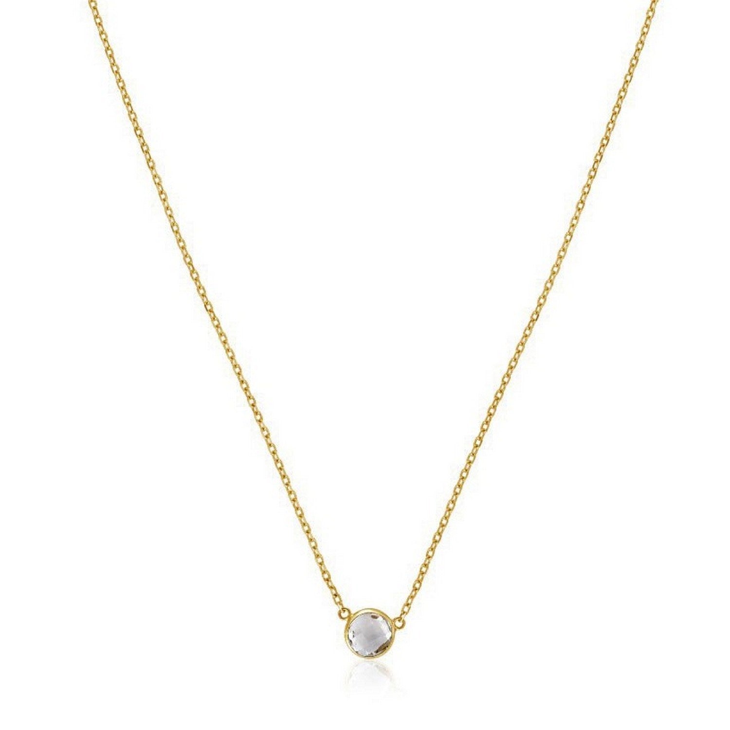 14k Yellow Gold 17 inch Necklace with Round White Topaz in a sleek high-contrast midnight luxury editorial style